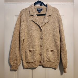 Le Chois Vintage Tan Boucle Button-Up Cardigan Sweater